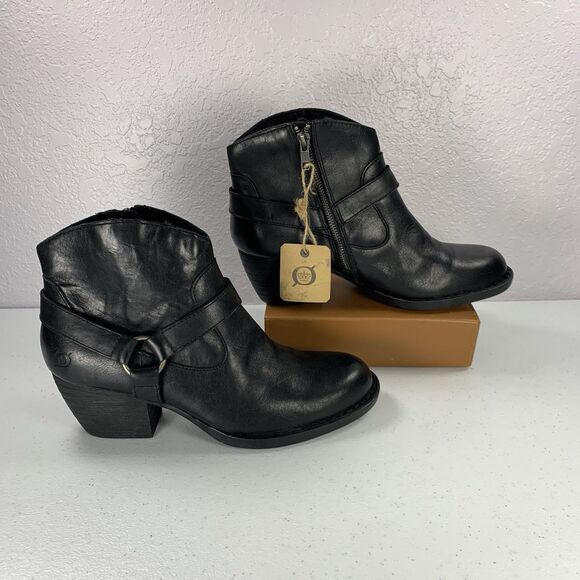 Born Shoes - NWT Born Carmel Harness Ankle Boots Women’s 10 Black Leather